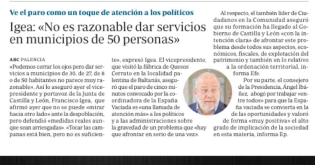 La ignorancia de nuestros dirigentes autonómicos en cuanto a la situación de Soria es muy preocupante.
Según el señor <a href="/FranciscoIgea/">Francisco Igea Arisqueta</a>, "no es razonable dar servicios en municipios de 50 personas". Dentro mini hilo 👇