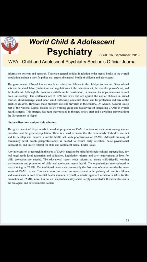 Short Report on Child &amp; Adolescent Mental Health Services in Nepal