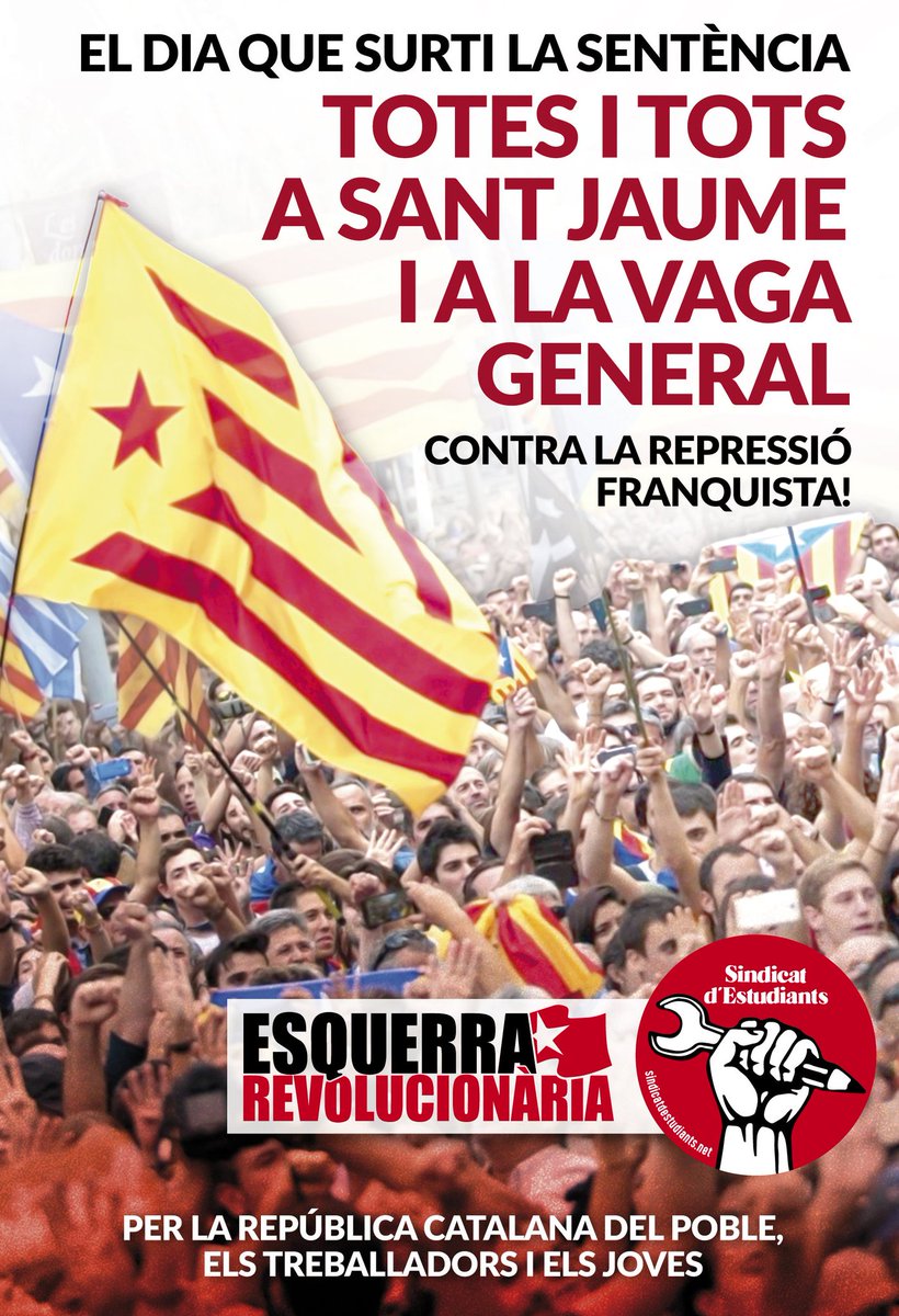 IkasleSind's tweet photo. Kataluniako kideek (@SindicEstudiCat) 72 orduko #ikaslegreba egitea proposatzen dute, #U1-eko (#1Oct) epaiketa fartsari aurre egiteko! #NiOblitNiPerdó #Vagaestudiantil 

Jo ta ke, irabazi arte! Ez dira pasako!

Denak kalera errepresio frankistaren aurka!
https://t.co/v9Wr45TPzc https://t.co/1SsXGSG7qd