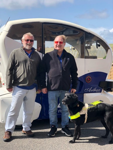 BlindVeterans's tweet photo. Our autonomous vehicle - "Arthur" - has been undergoing trials at our #Brighton centre. @guidedogs came to visit recently to have a go😊

Read more about our #DriverlessPod project 👉 https://t.co/zNQq1HKsPx

#TechForGood https://t.co/NdAvda52Pc