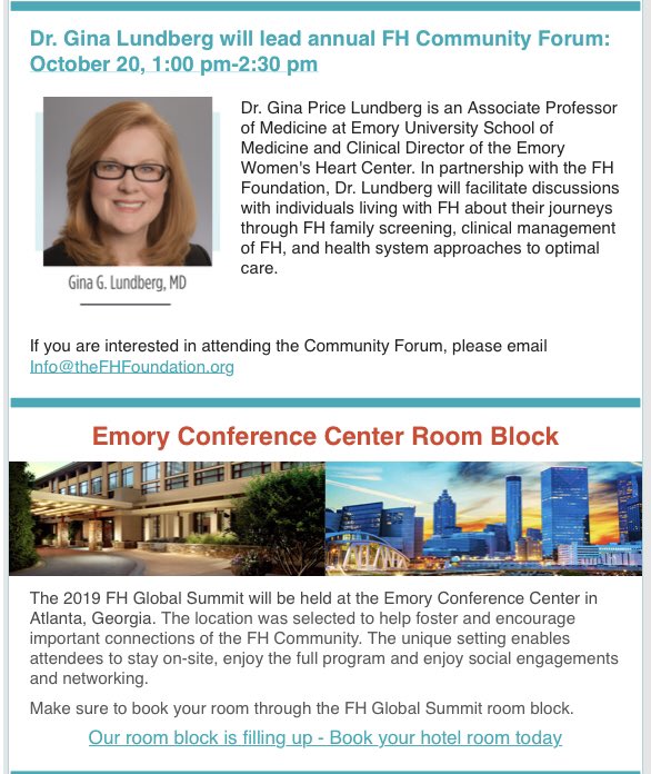 gina_lundberg's tweet photo. @TheFHFoundation #FHGlobalSummit coming to Atlanta @EmoryUniversity Conference Center Oct 20-21 #KnowFH #FindFH #FHCommunityForum Dr Larry Sperling @NanetteWenger @Sjaskwhich @CatDavisAhmed @nationallipid @underavenue @emoryheart @EmoryDeptofMed https://t.co/5YkkeE584D