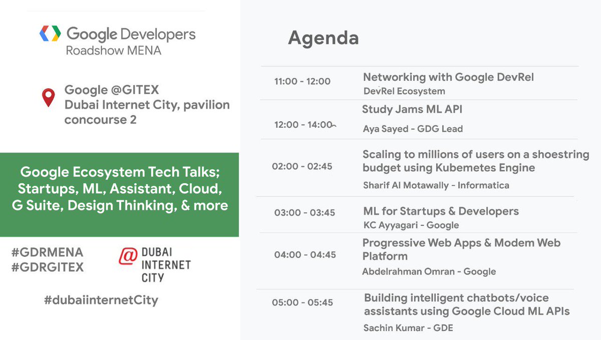 Google agenda is covering a lot during #GITEX19!
Day 1-2 agenda 👇
Looking forward to seeing you. 

#GDRMENA
#GDRGITEX
#DubaiINternetCity