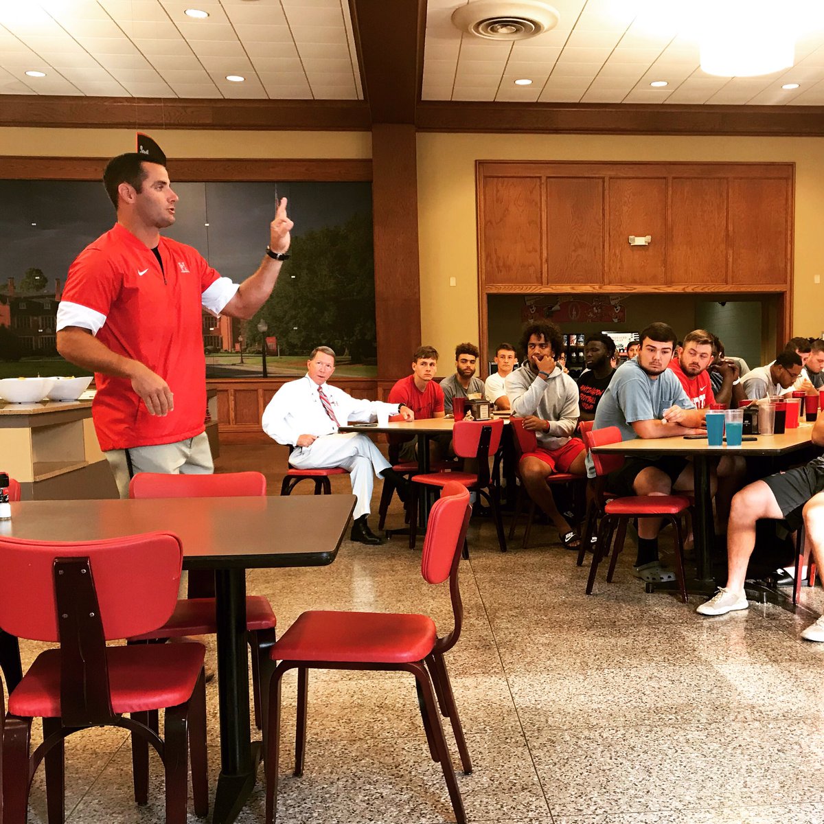 HawksFootball's tweet photo. Great pre-game devotional by Coach Justin Ridgeway this morning. Very powerful message on how to “boast in your suffering” (Romans 5:3-8) #HawkEm #CommitToTheCulture https://t.co/DyKzWuVFhu