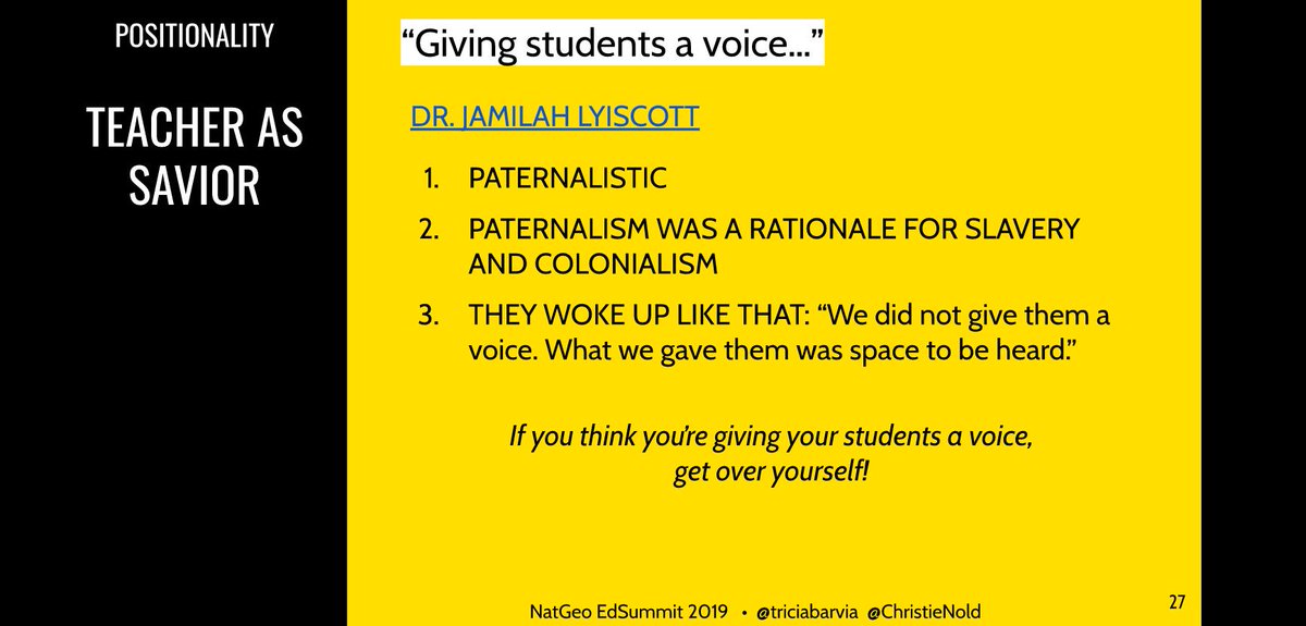 vickiemorgado1's tweet image. "We do not give students a voice they have them. We have to make spaces for students to use them" #NatGeoEdSummit @NatGeoEducation