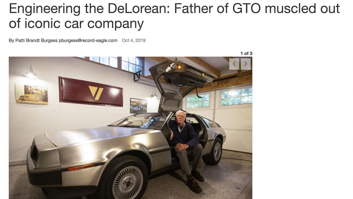 framingdelorean's tweet photo. Great article in the local Traverse City Newspaper on Bill Collins and his instrumental role in the DeLorean Motor Company. https://t.co/Bceu159Zfj https://t.co/ePcZbfW4ZA