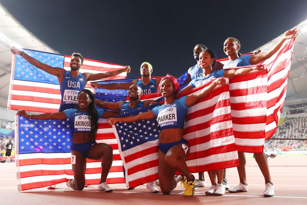 USA take GOLD in the Men's 4x100m relay with a WL of 37.10

USA's Women took Bronze in the 4x100m relay just before standing to cheer on the men #TeamUSA

🇺🇲🇺🇲🇺🇲

#WorldAthleticsChamps