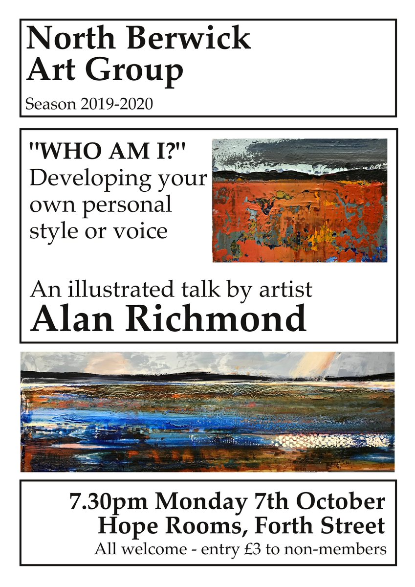 Our October illustrated talk is by artist Alan Richmond on finding your own personal style or voice. Non-members are welcome to attend any of our talks (£3 entry).
Mon 7th Oct at 7.30pm Hope Rooms, Forth Street