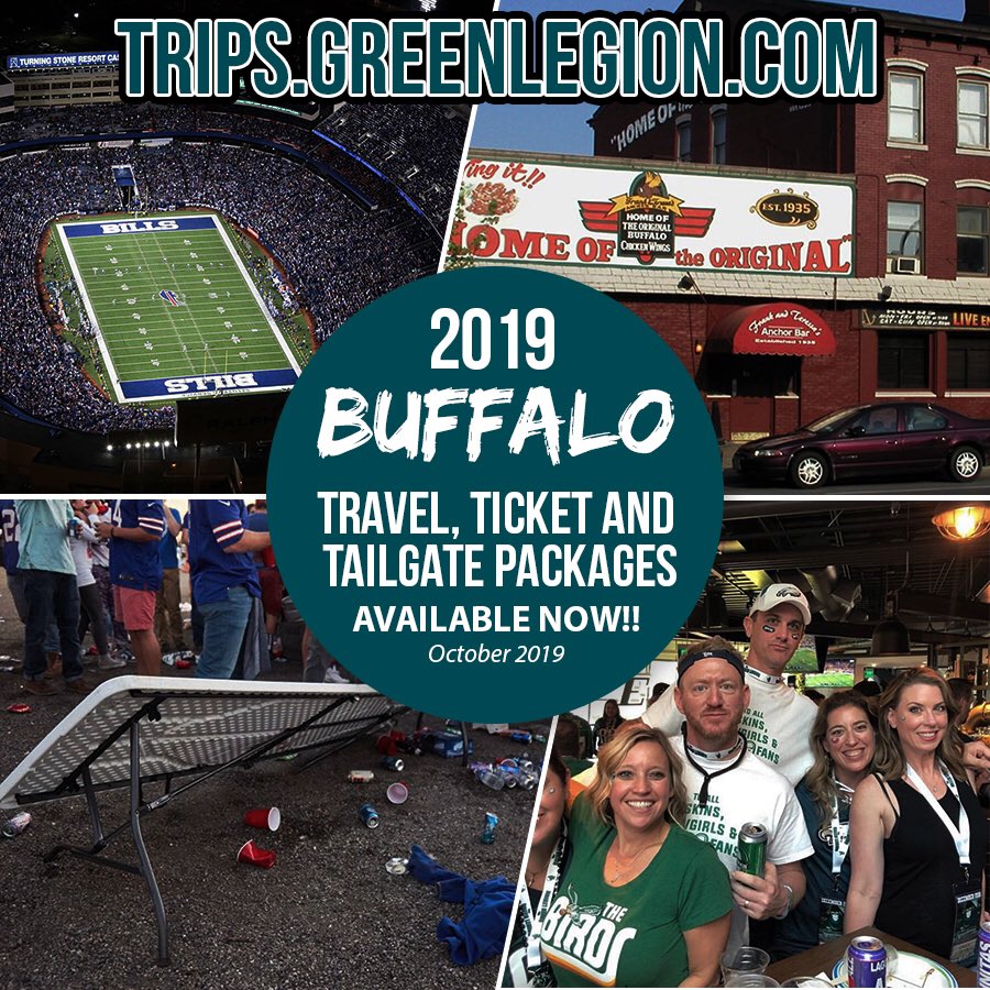 Buffalo INVASION Game Day Packages are getting low!

If you want to sit with us &amp; pregame with us, it’s time to book it! Less than 30 Game Tickets left with us!!

GO BIRDS! #FlyEaglesFly 

trips.greenlegion.com/2019-the-green…