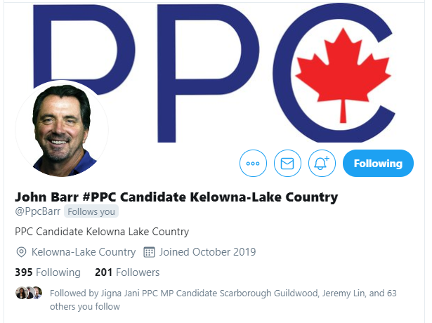 ppclists's tweet photo. We have just added the Twitter account for:
Nous venons d’ajouter le compte Twitter de:

John Barr
@PpcBarr 
Kelowna-Lake Country, BC

to these lists: / à ces listes:
2019 Candidates: https://t.co/HqntTfIfSt
BC EDAs: https://t.co/ck9FsSxEbr https://t.co/bSNAhETu6B