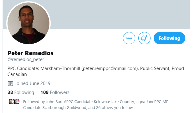 ppclists's tweet photo. We just added the Twitter account for:
Nous venons d’ajouter le compte Twitter de:

Peter Remedios
@remedios_peter 
Markham-Thornhill, ON

to these lists / à ces listes:
2019 Candidates: https://t.co/HqntTfIfSt
Ontario EDAs: https://t.co/zqD67TZ2gY https://t.co/3XBgoKpbZY