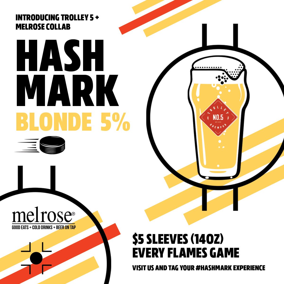 Trolley_5's tweet photo. 🔥 NEW COLLAB BREW ALERT HASH MARK BLONDE🔥 
From the first face-off of the season to the Stanley Cup final this light, crisp, easy-drinking blonde ale is the perfect match for every game! 
🍺 $5 Sleeves every @NHLFlames Game @ #Trolley &amp; @melrosecalgary 

#goflamesgo #hashmark https://t.co/FuGamtMLrw