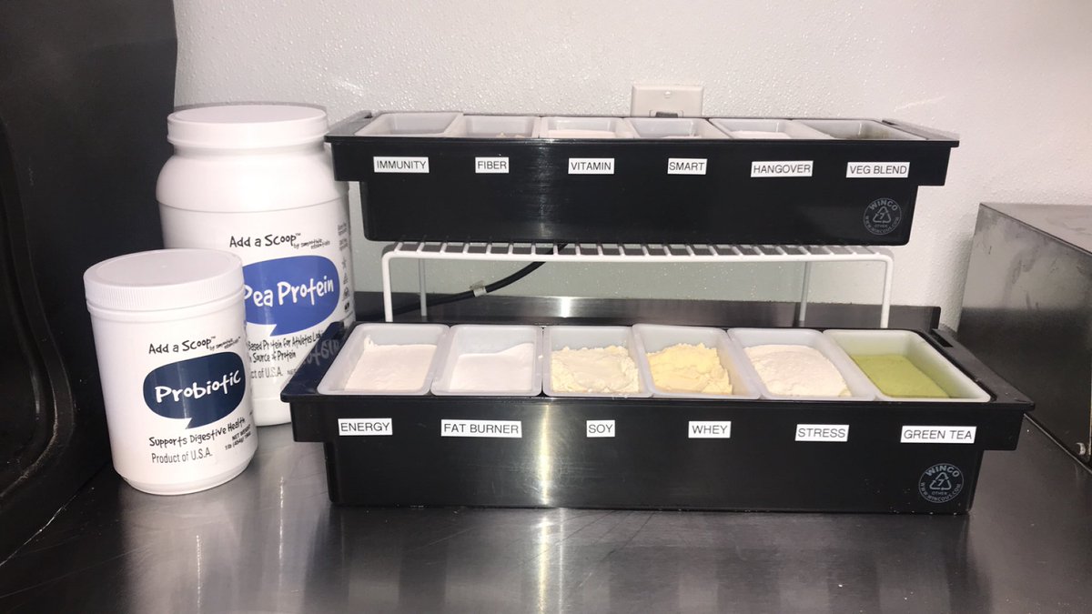 solonpulp's tweet photo. Enhancers are stocked and we’re ready to roll! Stop in for your favorite smoothie and add your choice of any of our enhancers. Now including probiotic as well as pea protein! https://t.co/gjtOSStg6c