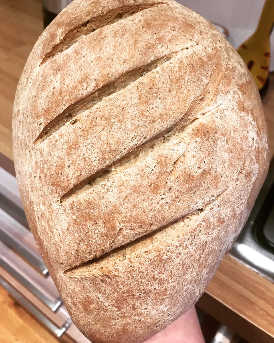 's tweet image. More bread! Made a loaf because I fancy cheese on toast tomorrow 🤣 #breadmaking #ryebread #herbbread #baking #homemade #artisanbread #rustic