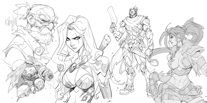 Double page from my sketchbook!   BC Characters, Strife and Kat, Credits to the legend @JoeMadx for creating these awesome BC &amp; Darksiders characters and universe! #joemadart #battlechasers #darksiders #comics #katarina #characterdesign 
