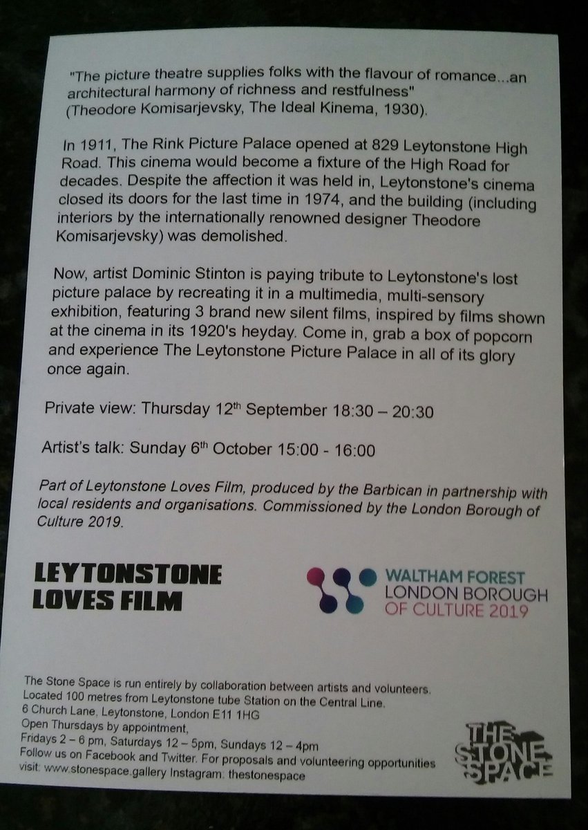 Artist's talk tomorrow at 3pm - come and listen to Dominic Stinton talk about his tribute to The Rink Picture Palace # Leytonstone