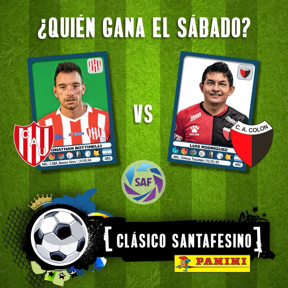 Hoy se viene un partidazo, el clásico santafesino Club Atlético Unión - Club Atlético Colón 🏆
Para vos ¿Quién gana este partido de la #SuperLiga?⚽
#PaniniFutbolArgentino #SAF