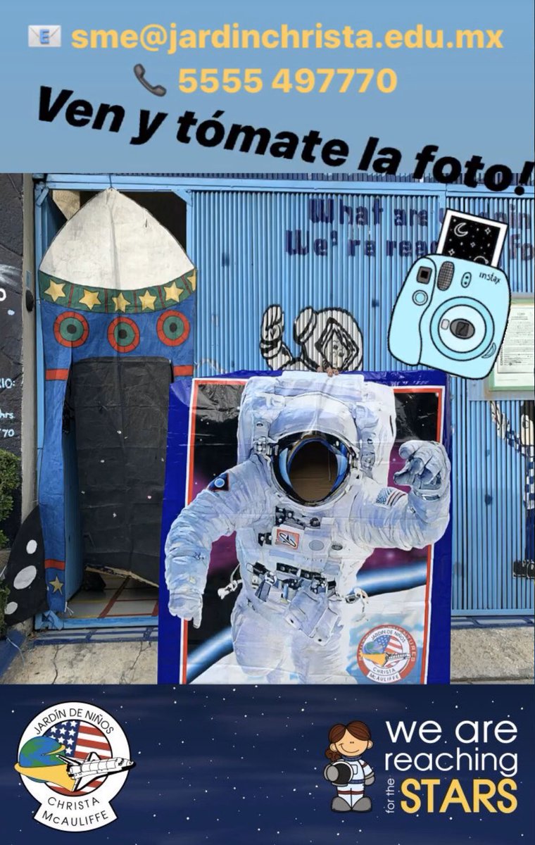 JardinChrista's tweet photo. Ven y tómate la foto!!
#SemanaMundialdelEspacio
📧 sme@jardinchrista.edu.mx
📞 5555 497770
#JardinChrista #wsw2019 #20yearsofworldspaceweek #themoongatewaytothestars #SMEMx2019 #WeAreSTEM #WeAreReachingForTheStars #WSW #WorldSpaceWeek #SME #SpaceUnites #SpaceParty https://t.co/9rjcs1JXbX