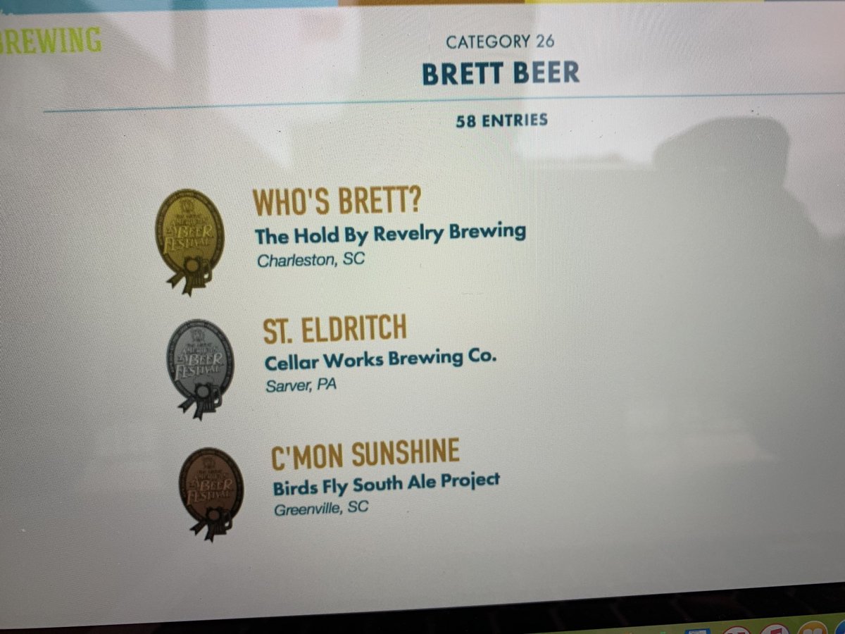 SCBrewers's tweet photo. Congratulations to @revelrybrewing for a gold in Brett Beer! #scbeer https://t.co/exnYOV1ZBo