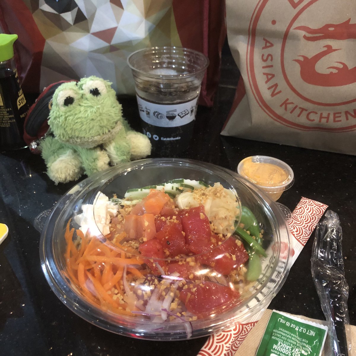 Emm_Katie's tweet photo. Lunch, I’m taking myself out today and trying new things. We’ve tried a poke bowl from Bento.
#lilfroggie #lunch #dayout #nanoprep #nanorlando #nanowrimo2019 #bento #eatatbento #pokebowl #yummy #noodles #downtownorlando https://t.co/U29DjN5gaG