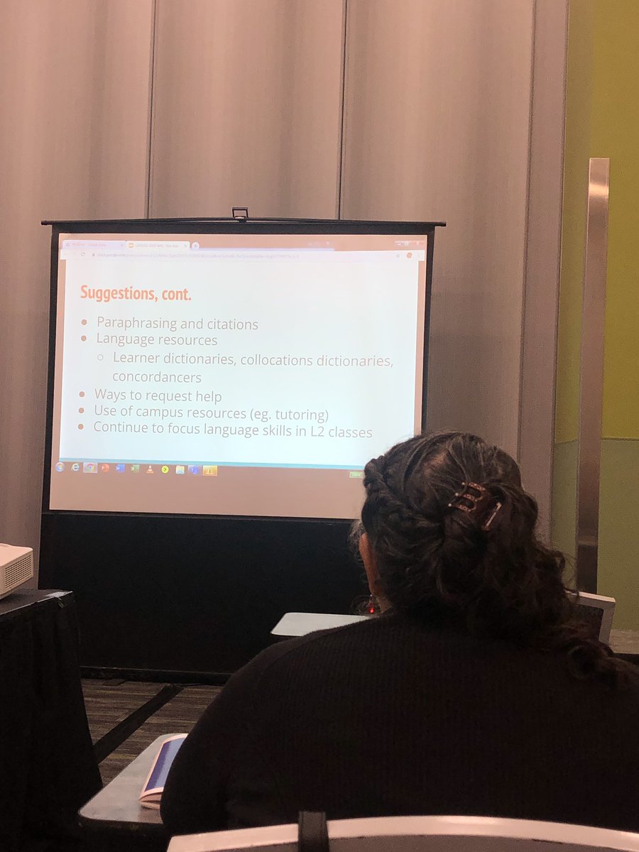 LiyingYu10's tweet photo. Great research about international students writing across the curriculum. @PeppGSEP @CA_TESOL I find some similar problems in my academic writing but now I get some solutions to solve them such as joining the workshop, seeking campus writing help .#CATESOL19 #PepperdineTESOL https://t.co/pefAeyEB1v