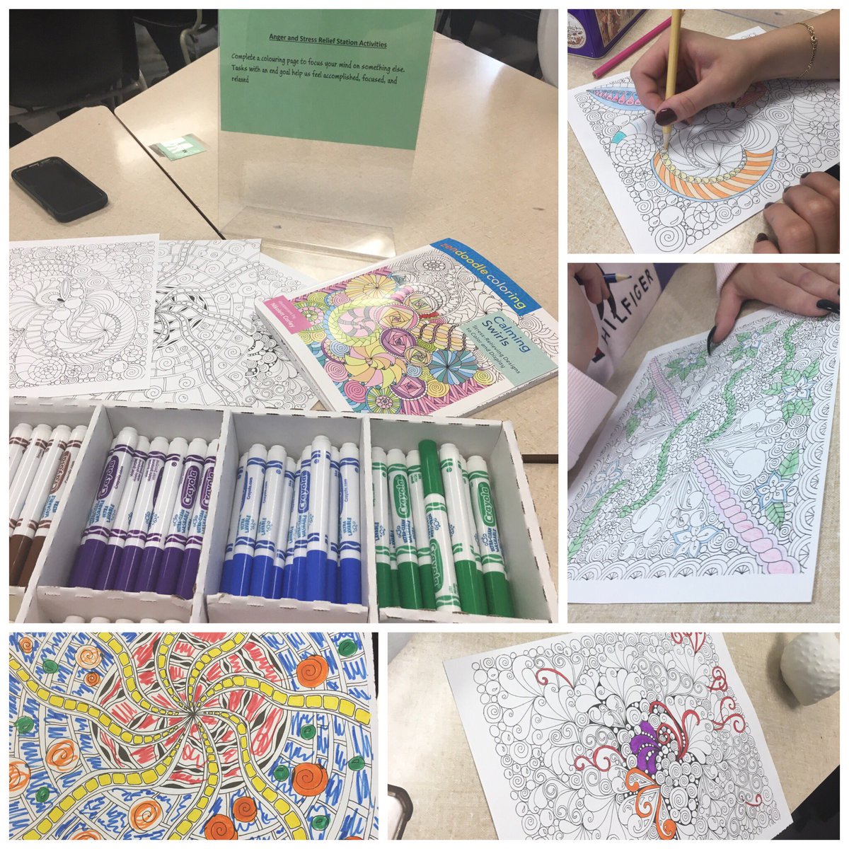 StewardsonHWDSB's tweet photo. Anger management and stress relief stations in #PersonalLifeManagement #HIP4O ... calming colouring, puzzles, stress balls, and glitter jars @Churchill_HWDSB https://t.co/orvFeyVI9L