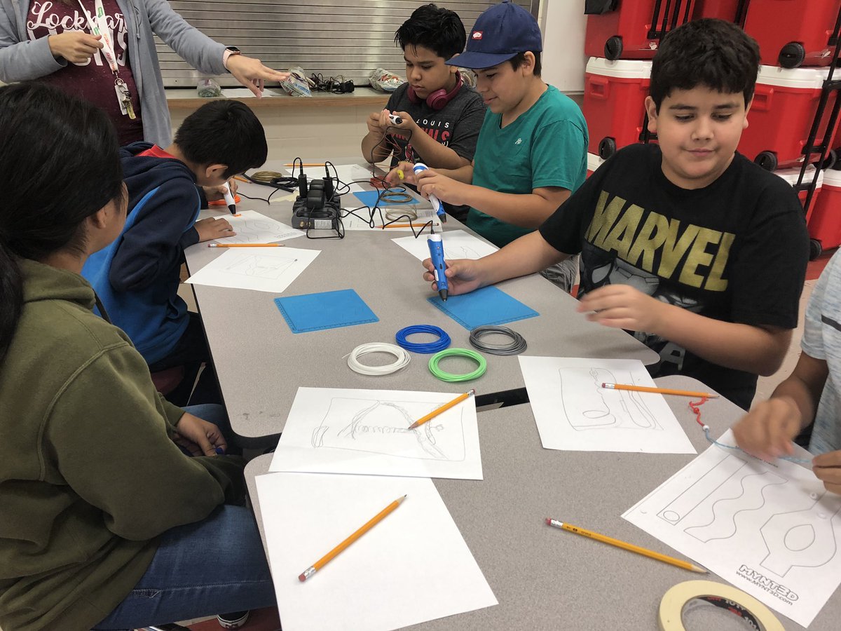 KristiVisage's tweet photo. #LHSDECA is helping out at the 3D pen station as Ss build marble ramps @STEM_TXST #FAMA @Lockhart_JH #LoveMyLISD https://t.co/lYE4sAfNJw