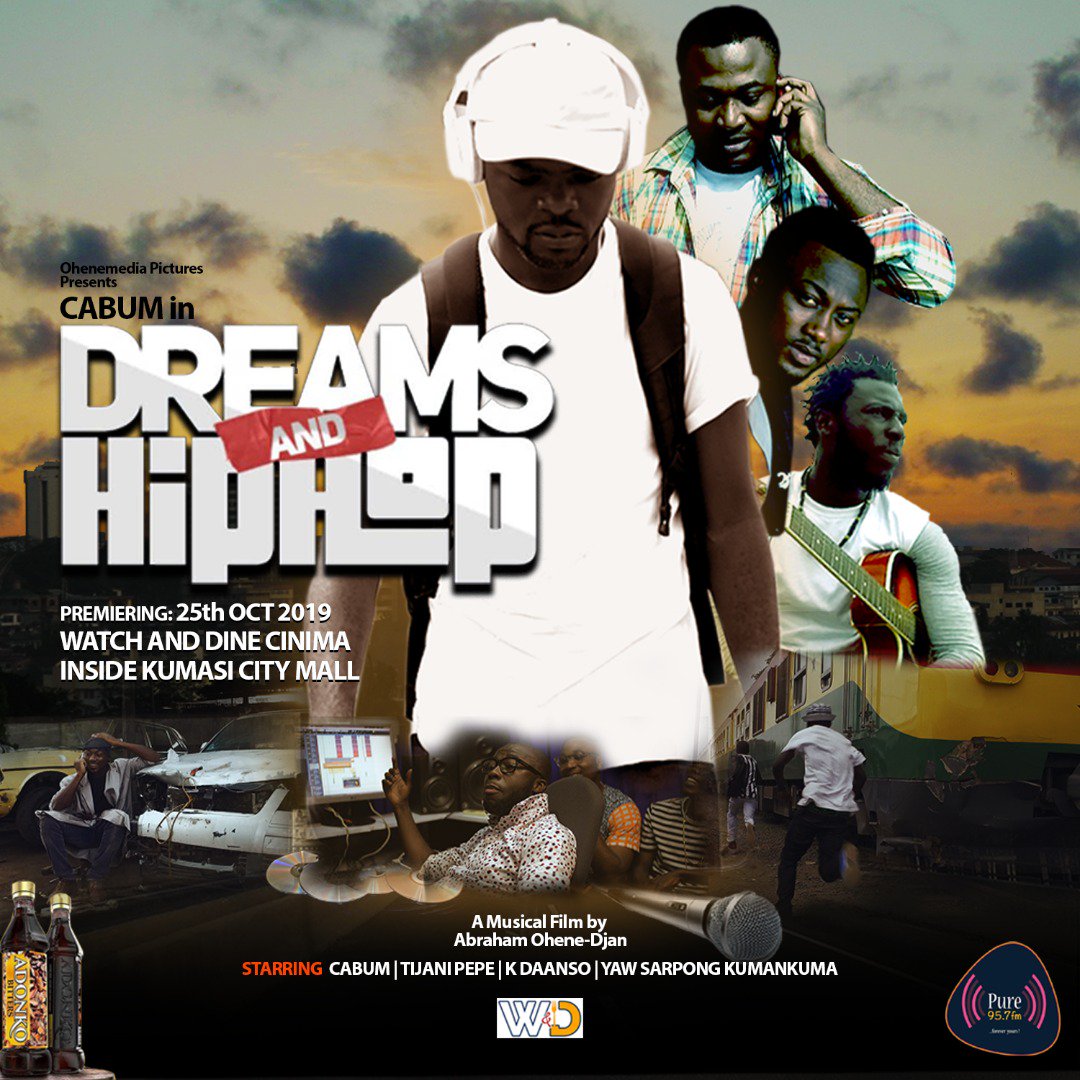OhenemediaP's tweet photo. Make sure to catch #DreamsAndHipHop premiering in Kumasi at #WatchDine Cinema on the 25th of this month. https://t.co/gQd7VGm1U6