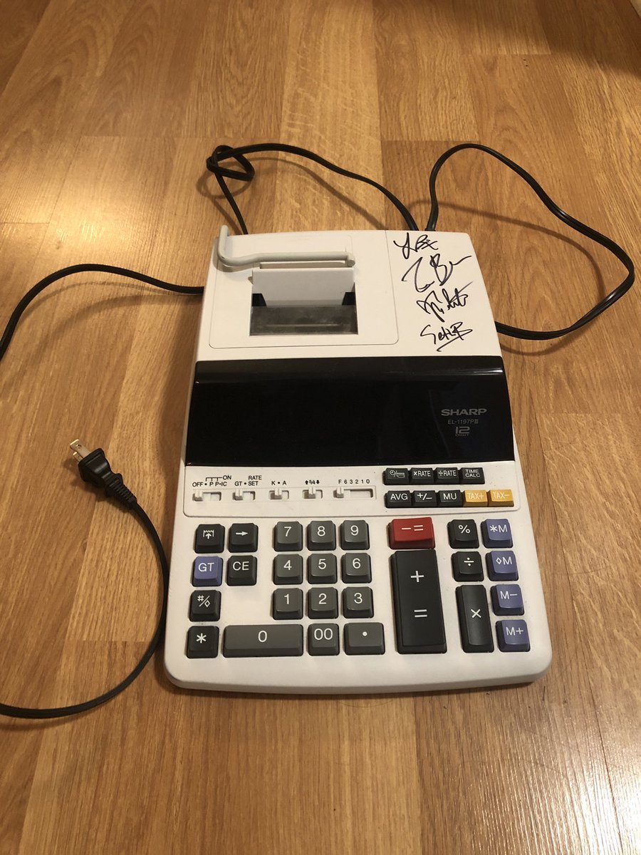 yamhaus's tweet photo. From the Desk of Lars the Accountant in the Thrill Music Video: 

Signed Sharp EL-1197PIII 12 digit vintage desk calculator 

1 winner picked https://t.co/1xLjRti3W8