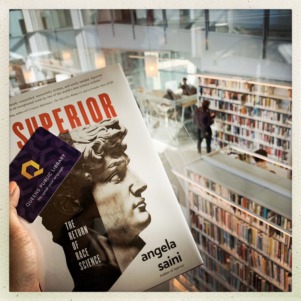 kylemarian's tweet photo. Snagged my copy of @AngelaDSaini’s #Superior from the new @QPLNYC at #HuntersPoint.

Ready for @500wsNYC #STEMBookClub &amp; the Nov3 #ScienceAndRace #AcademicStandUp @caveatnyc

Also psyched to see @renireni’s book in great company at NYC libraries! https://t.co/2ESPyFlXpW