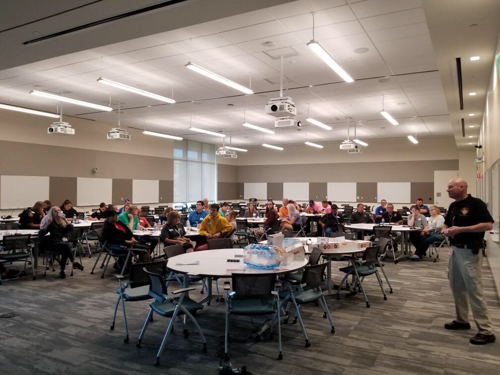 UTMBPOLICE's tweet image. Lt. Layer leads the debrief after the active shooter exercise today. Thank you to: UTMB volunteers, UTMB staff and first responders from Texas A@M Police, Port Police, Galveston  Fire and EMS, and Galveston County Emergency Responce Team, for their valuable assistance and support