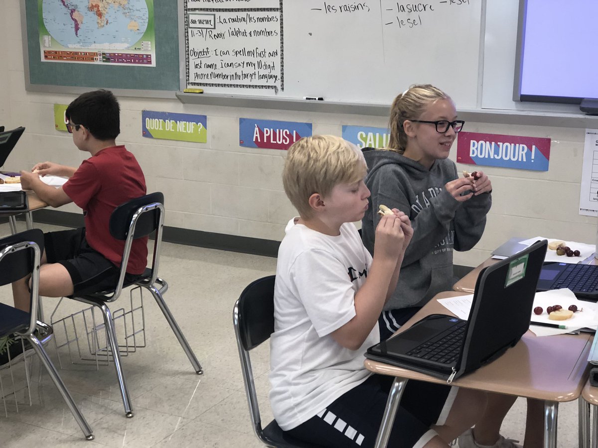 MrsBlecherWSD's tweet image. What a great week 2 at SMS! We tried delicious French food, worked together to review our numbers via Quizlet live, and tested our knowledge of classroom  commands through playing Gimkit! #wsmswolves #wsd #wsdlearns