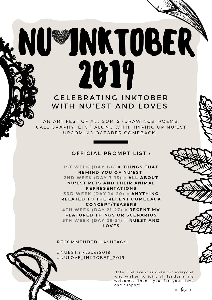 sxmmerdaybreak's tweet photo. I'm joining #NUinktober!☺️

might not be posting everyday or always in prompt but let's have fun!🥰

#NUESTinktober2019
#NULOVE_inktober_2019 #NUEST #뉴이스트 

(prompt by @jjonghyeonnie) https://t.co/Al9fkNkGDL