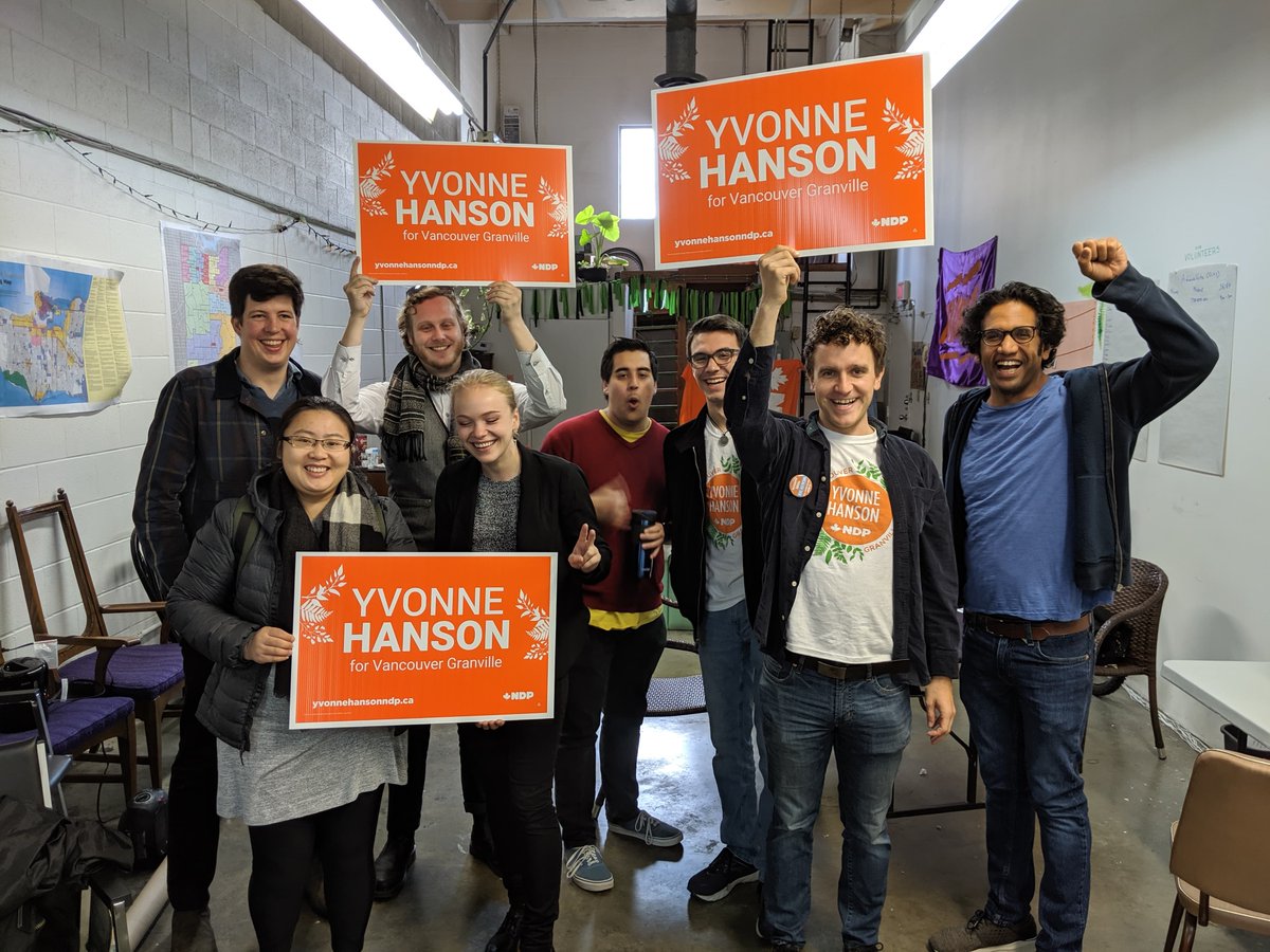 VanGranNDP's tweet photo. An enthusiastic group heading out to canvass on this lovely Saturday morning. 

16 days left to win a #GreenNewDeal, Wealth Tax, &amp; pharmacare. Every day is a good day to knock on doors! 

#cdnpoli #VanGran #VoteHanson https://t.co/M2r84QpTTJ