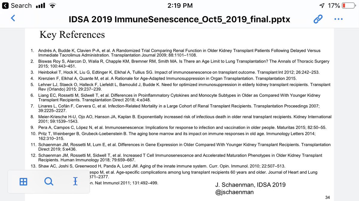 jschaenman's tweet photo. Stay tuned after Back to Basica in #TxID for The Compromised Immunocompromised Host including my talk on immune senescence and the older tx pt—see attached title slide and list of key references and thx for the shout out @EmilyBlumbergMD and also @IACucla https://t.co/LtX8L1FHSZ