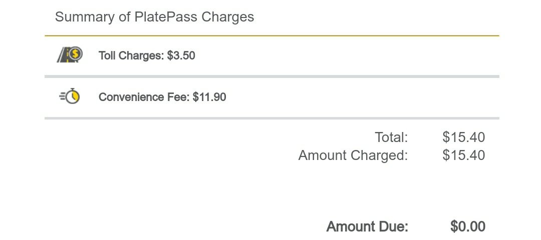 demo38's tweet photo. Went on a 1 day business trip to MA and got a @Hertz rental car - just got billed an $11.90 "convenience fee" for $3.50 in tolls? #ripoff https://t.co/S7ioxYwkUX
