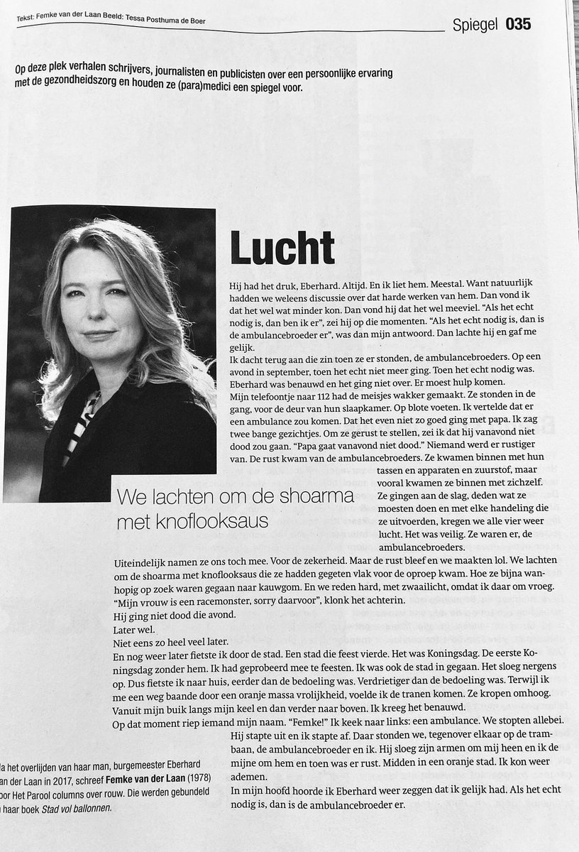 shossontwits's tweet photo. “Als het echt nodig is, dan is de ambulancebroeder er”. 

Mooi verhaal van Femke van der Laan. (Link via @EJVNL) https://t.co/EcQWtlXwOt