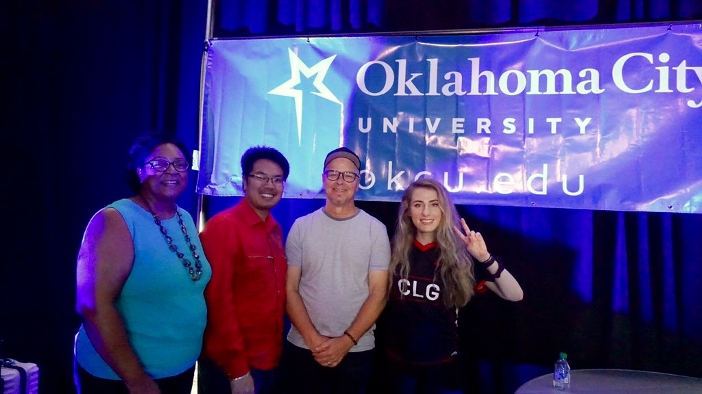 kristinsooner's tweet photo. .@OKCU is hosting their 1st ever #RiverRumble TODAY at the #OKRegattaFestival. Special guest speakers include @Twitch streamer @ZeenigamiTV, Leslie Bender Jutzi @BurlesonISD &amp; #CSGO Pro @goosebreeder! https://t.co/b18S03R2hi