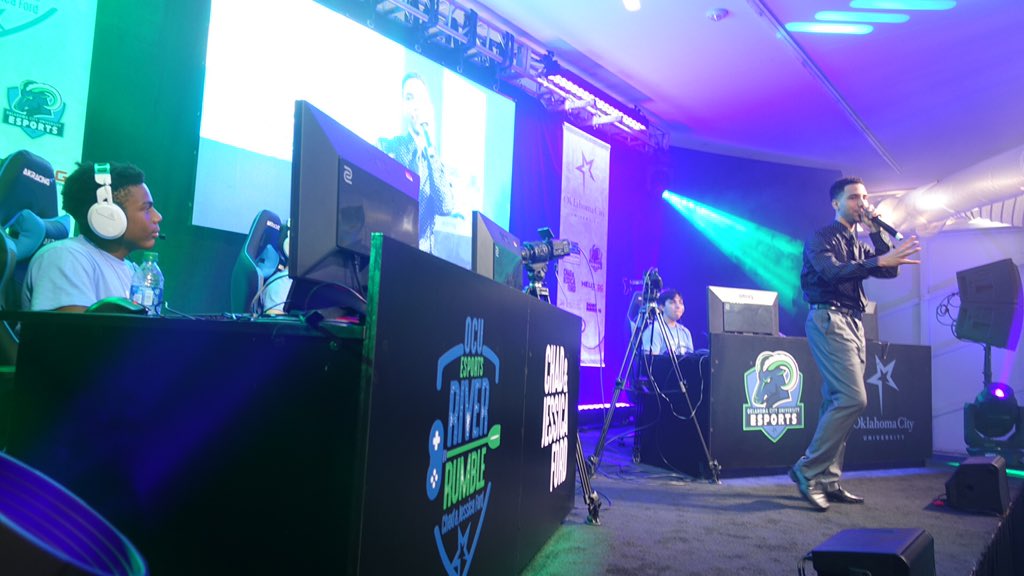 kristinsooner's tweet photo. .@OKCU is hosting their 1st ever #RiverRumble TODAY at the #OKRegattaFestival. Special guest speakers include @Twitch streamer @ZeenigamiTV, Leslie Bender Jutzi @BurlesonISD &amp; #CSGO Pro @goosebreeder! https://t.co/b18S03R2hi