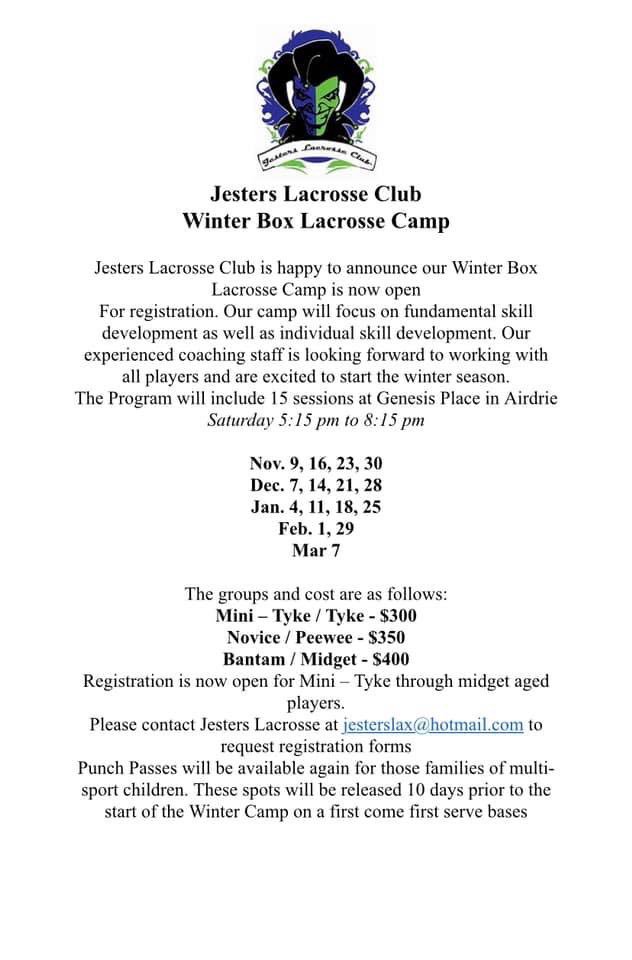jesterslaxinc's tweet photo. We are getting closer to first day of training camp! Register now by emailing jesterslax@hotmail.com #jesterslacrosse #airdrie #yyc #nll #lacrosse #rockyviewlacrosse #rmll #cdla #boxlacrosse #calgaryroughnecks #cla #lax #calgaryflames  #registernow #yyclacrosse #yyclax https://t.co/z0PiNTcYjN