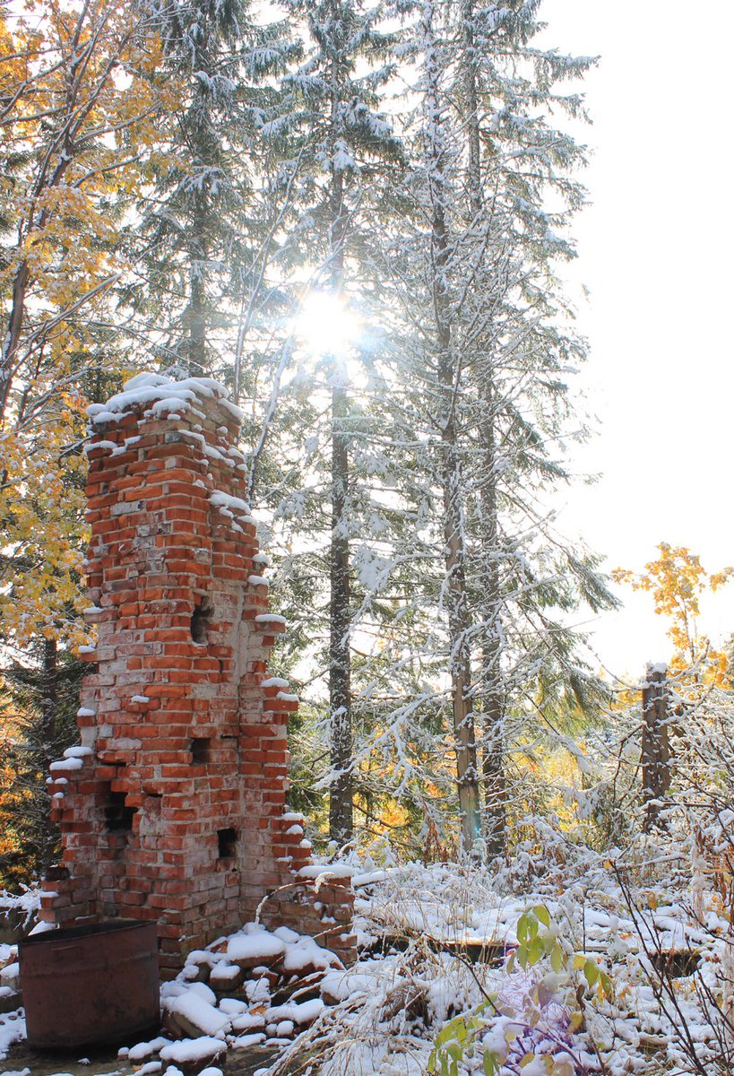 Maanhalla's tweet photo. Eilinen ensilumi oli ja meni. Tänään toinenlumi. Yesterday's first snow melted. Today's second snow. #toislumi #ensilumi #suli #secondsnow #firstsnow #happypaths #octoberfun #jyväskylä #minuntieni #myway #myforest #chimney #october #finland https://t.co/3DzktCN4vH