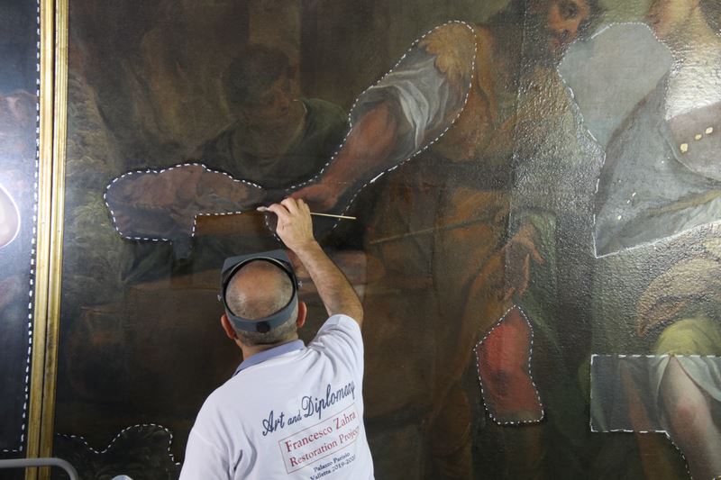 MFEAMalta's tweet photo. #NotteBianca2019 - Restoration works on the historical paintings by renowned artist Francesco Zahra. This is being conducted by international professional restorers #culturaldiplomacyfund @AbelaCarmelo https://t.co/ftbHqsRy6H