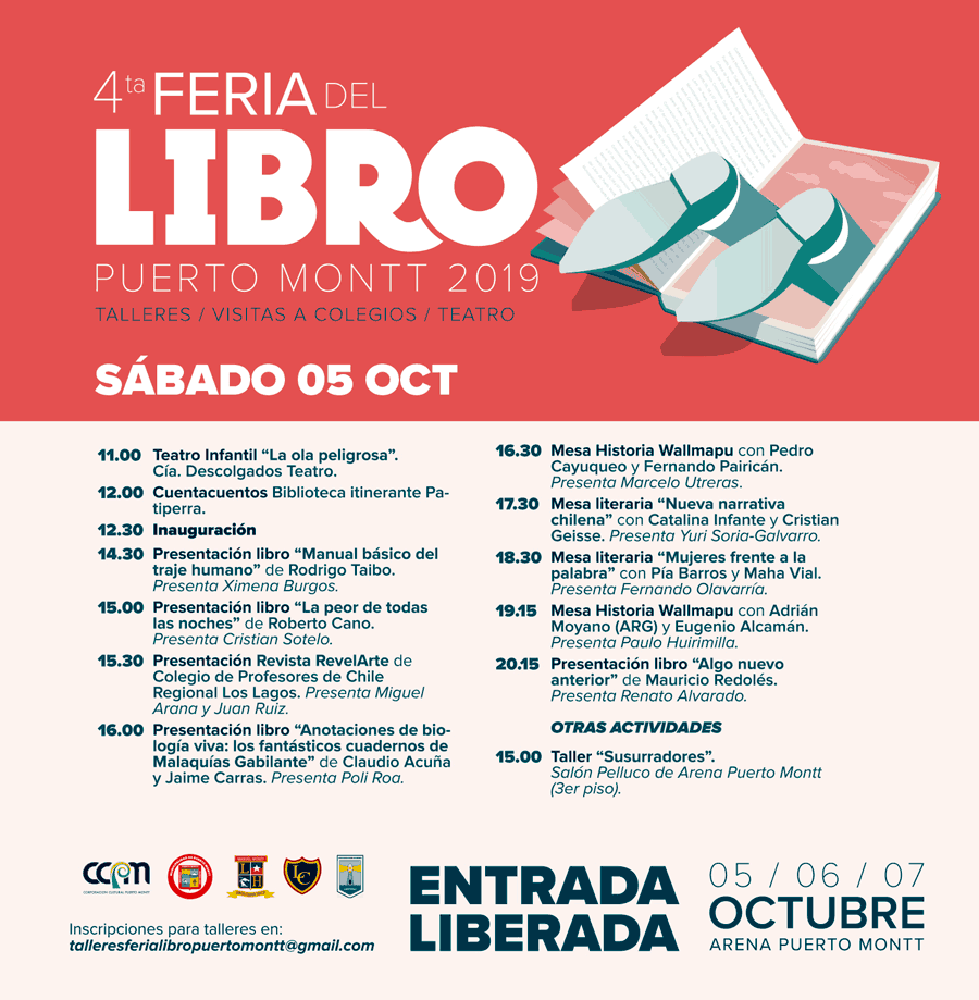 4ta versión de la #FeriaDelLibro de #PuertoMontt . ¡Ven al <a href="/arenaptomontt/">Arena Puerto Montt</a>! Este 5, 6 y 7 de octubre, desde las 11 a las 20 hrs. Entrada liberada.