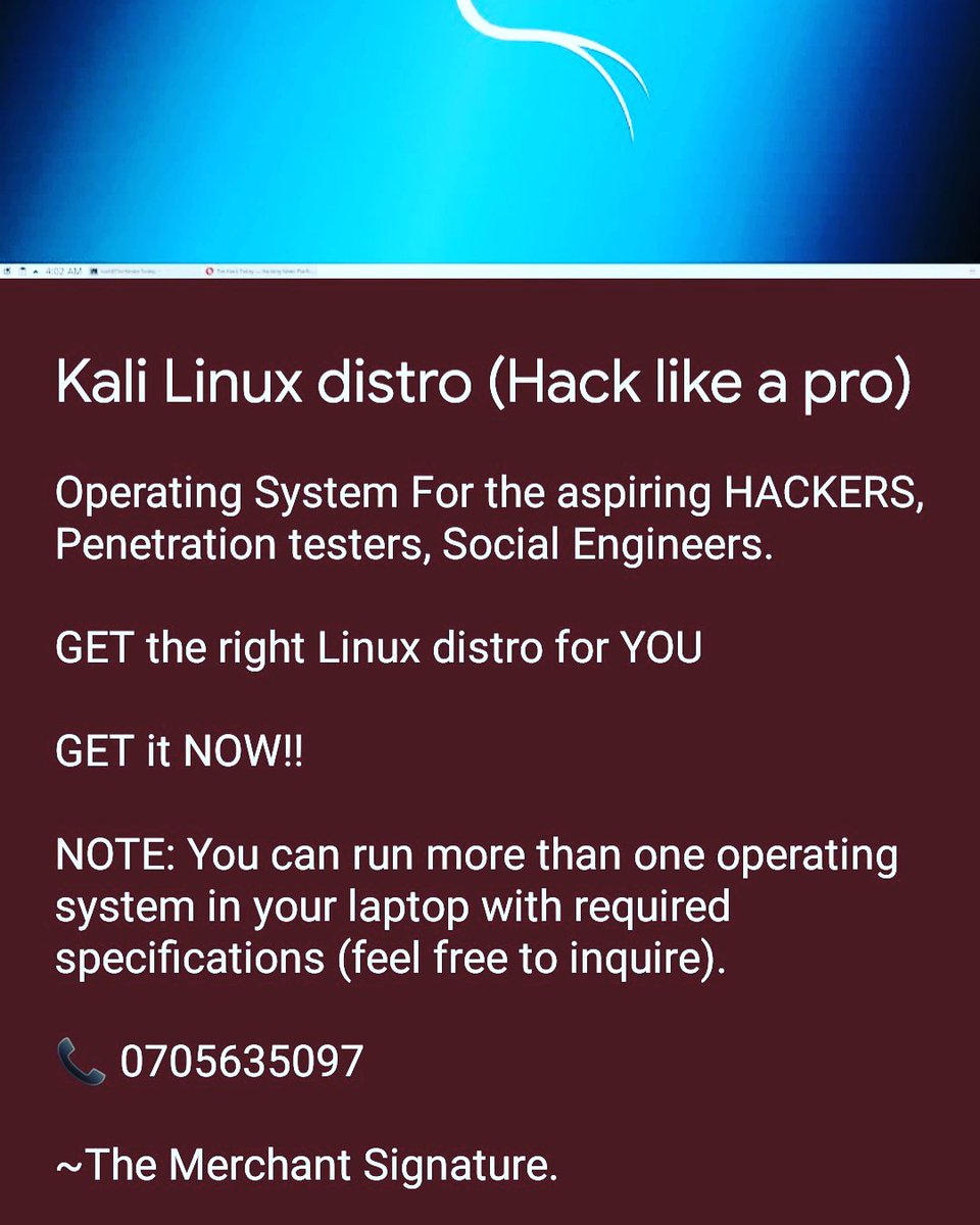 KarisaVictor's tweet image. Hack like a Pro.

#electricalengineering #hardwareprogramming #assemblylanguage #metasploit #hacking #hackers #hacker #hackon #pentesting #pentester #kalilinux #socialengineering #cybersecurity.
#metasploit
#setoolkit