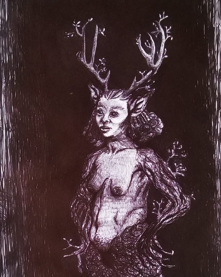 btchwitchcraft's tweet photo. Í  r  ò  k  ò 

#inktoberprompt is "Speaker of Trees" from @nadiarausa #hiraethinktober #Inktober2019 #inktober #inktoberchallenge #darkfantasy #ballpointpenart #iroko #orisha #orisa #orixa #ballpointpen https://t.co/6x0QZeykzW