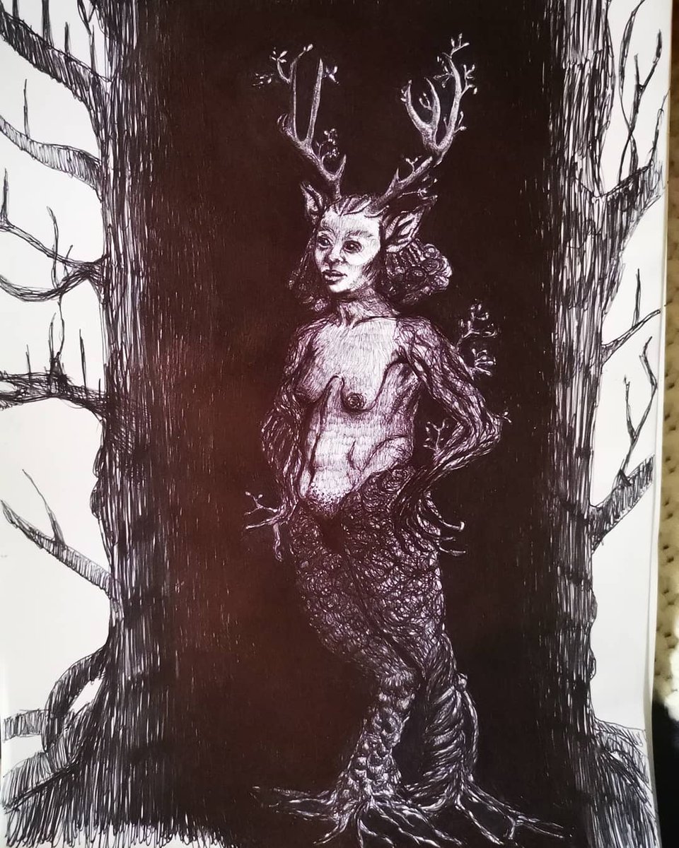 btchwitchcraft's tweet photo. Í  r  ò  k  ò 

#inktoberprompt is "Speaker of Trees" from @nadiarausa #hiraethinktober #Inktober2019 #inktober #inktoberchallenge #darkfantasy #ballpointpenart #iroko #orisha #orisa #orixa #ballpointpen https://t.co/6x0QZeykzW