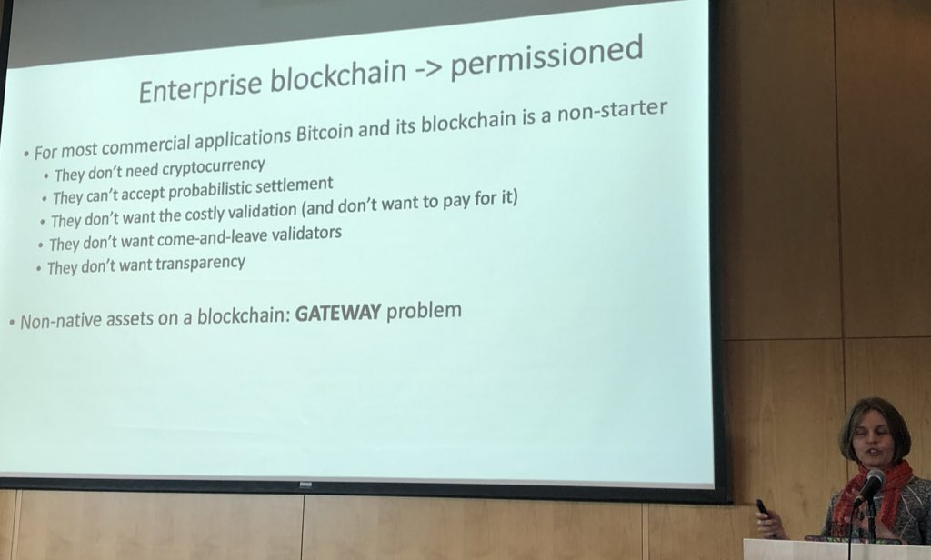 profjasonpotts's tweet image. Reasons why corporate Blockchain is hard, and the problems that #permissionedblockchains solve, explains Hanna Halaburda #CESSummit2019