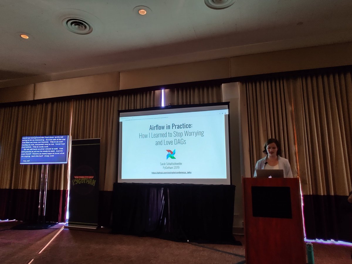 AgileAnuja's tweet photo. @sschatts gave an excellent talk at #pygotham2019 about Using Airflow. She introduced us to DAGs, hooks and the Airflow UI. Convinced me to try out #airflow ! https://t.co/R39zBmE46e