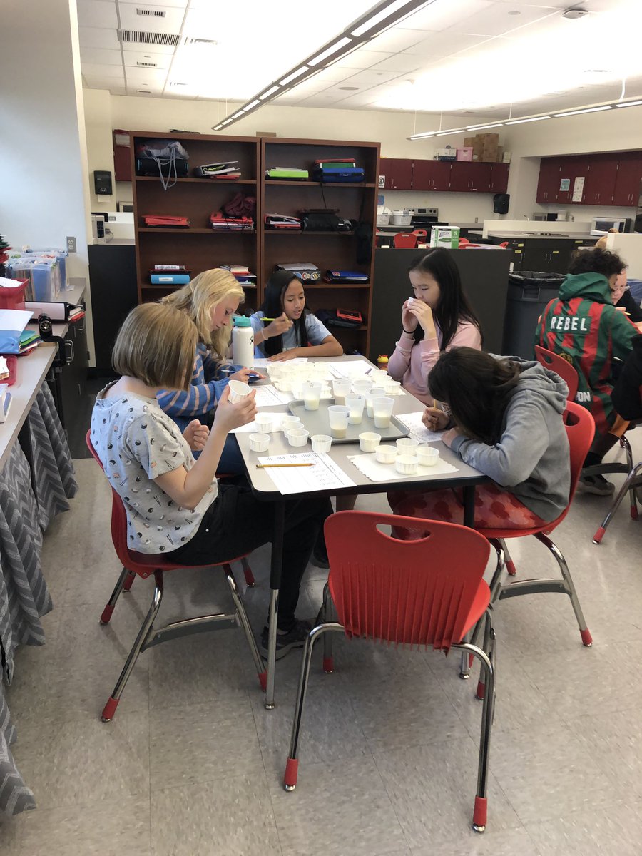 MrsHam_FCS's tweet photo. 8th grade @WWestMS students using their taste buds to classify and evaluate various forms of milk #padairycouncil #fcs https://t.co/qeHXgaAOYM