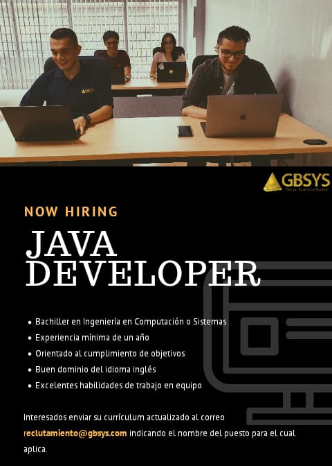 gerardobrenes's tweet photo. Estamos contratando desarrolladores en Java y en .NET. Interesados enviar su Curriculum Vitae a reclutamiento@gbsys.com https://t.co/CBoijKsRvo