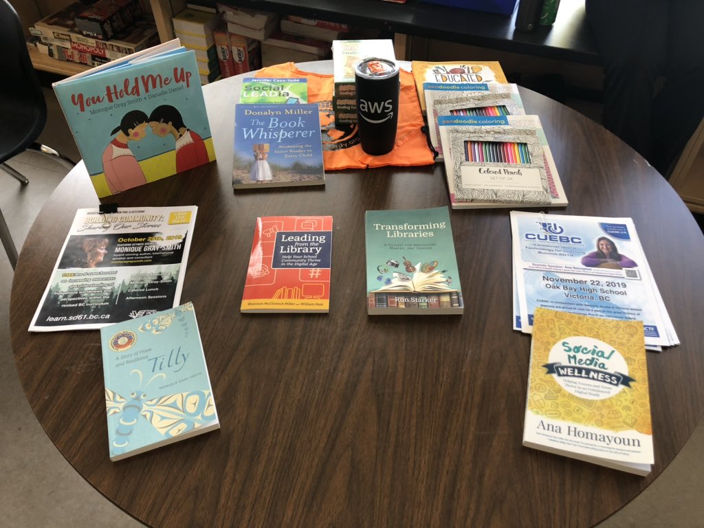 Some amazing door prizes ended #edcampvic with books from <a href="/ltldrum/">Monique Gray Smith</a> and <a href="/anahomayoun/">Ana Homayoun</a> who are both coming to #sd61learn this year!     thanks to <a href="/SD61Learn/">SD61 District Team</a>. Thanks everyone for coming!!!